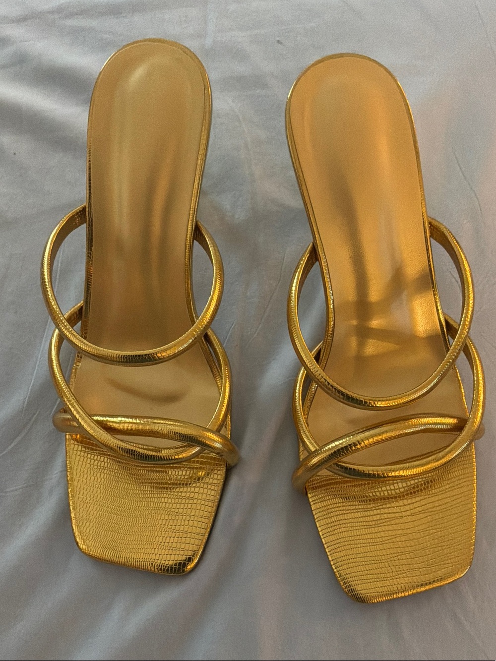 Metallic Gold Triple-Strap Slide Mules - Women's